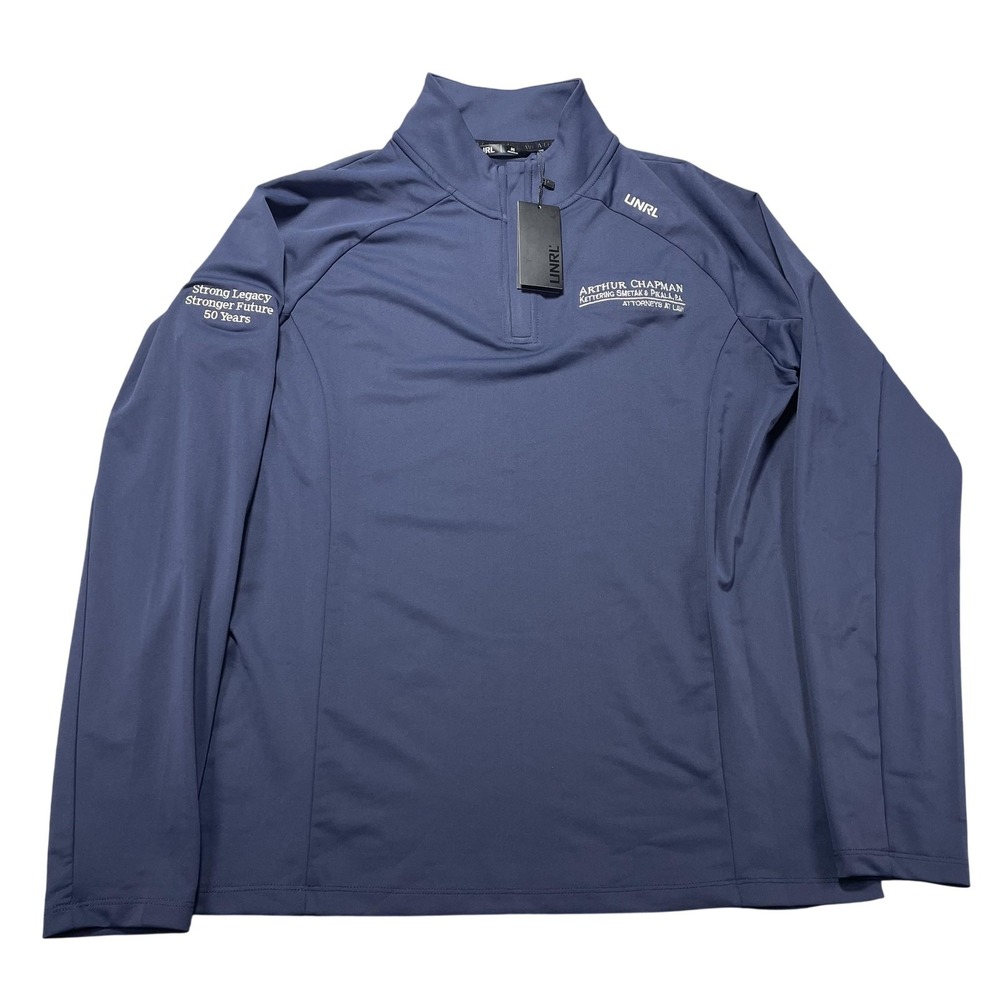 UNRL Highlands Pullover Mens Medium Blue 1/4 Zip‎ Arthur Chapman Logo Shirt